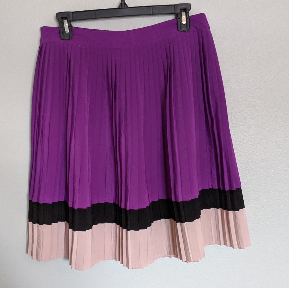 Colorblocked Pleated A-Line Skirt